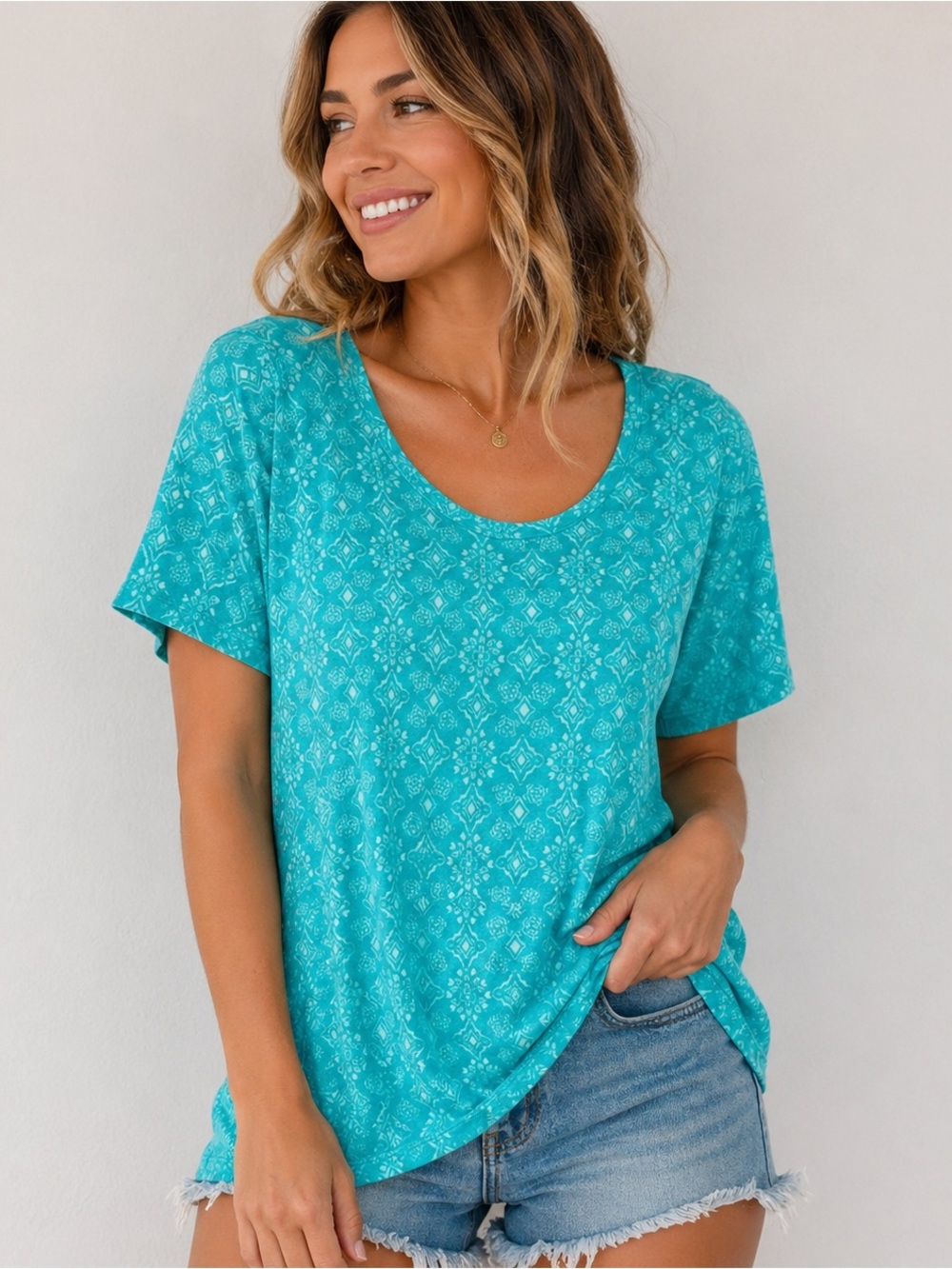 ✨ Woman Within NWOT Patterned Tee – Easy Everyday Style 💚✨